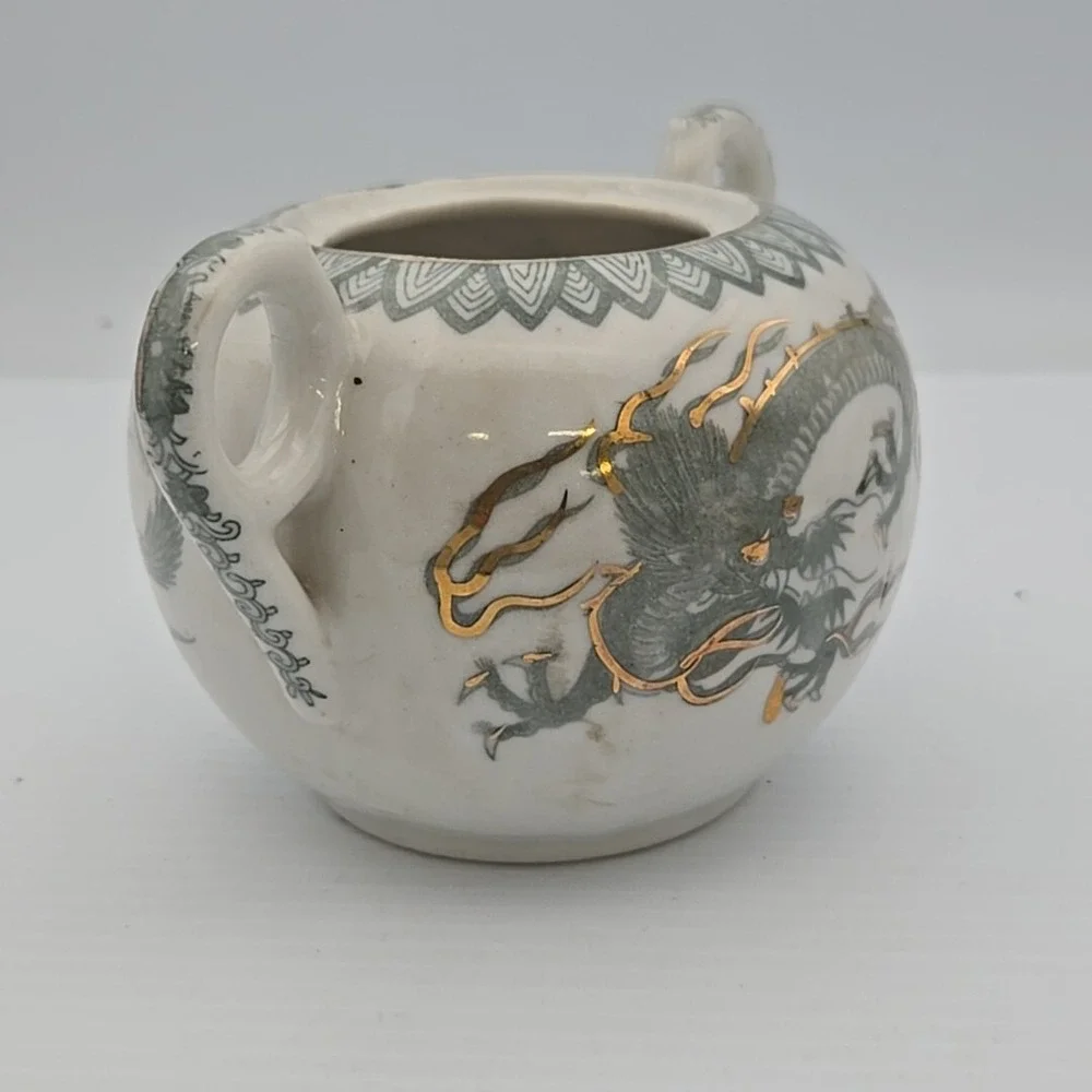 Vintage Japan Green White Gold Dragons Imari Ware Sugar Dish Dragon Ware‎